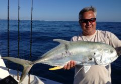 Giant jack crevalle are just one of the powerful species that are possible at Canaveral this month. Tim Lessing got his on a live pogie (menhaden) and VMC circle hook.