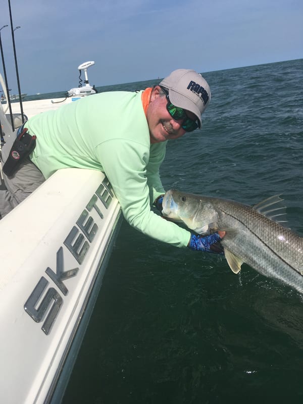 Captain Jim Ross landed this big snook on a live bait fish and 6/0 VMC circle hook.