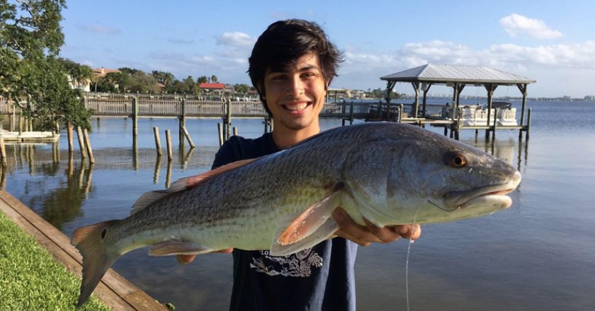 Alex with a nice red caught on the flats on the east side of the Indian river between the Eau Gallie and Melbourne causeways.