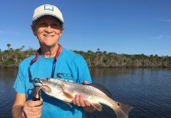 Debbie Smith’s redfish hit a Saltwater Assassin 4-inch sea shad in the Natural glow color.