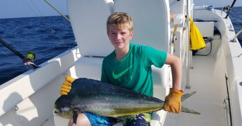 Tyler Beck caught this nice mahi in 180 ft off the Cocoa Beach coast. It was later consumed at Grills by his family.