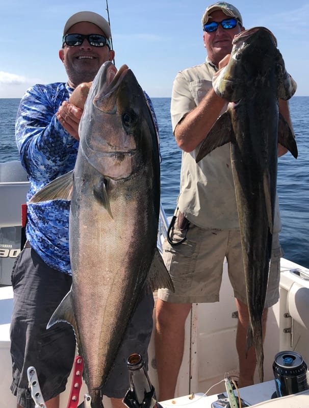 Aaron Fahnestock and John Shelton showing off their AJ and Cobia caught off Panama City.