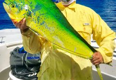 Billy West shows off a beautiful Mahi-Mahi caught off the elbow.