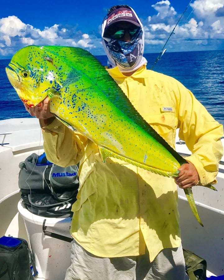 Billy West shows off a beautiful Mahi-Mahi caught off the elbow.