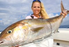 Darcizzle caught a big amberjack on a live goggle eye bump trolling out of Palm Beach