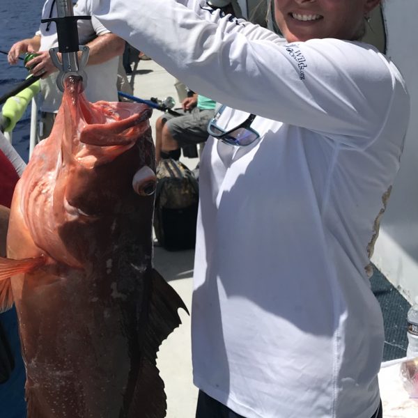 Tonia McConnell with an 18lb red grouper, Dry Tortugas on the Yankee Captain