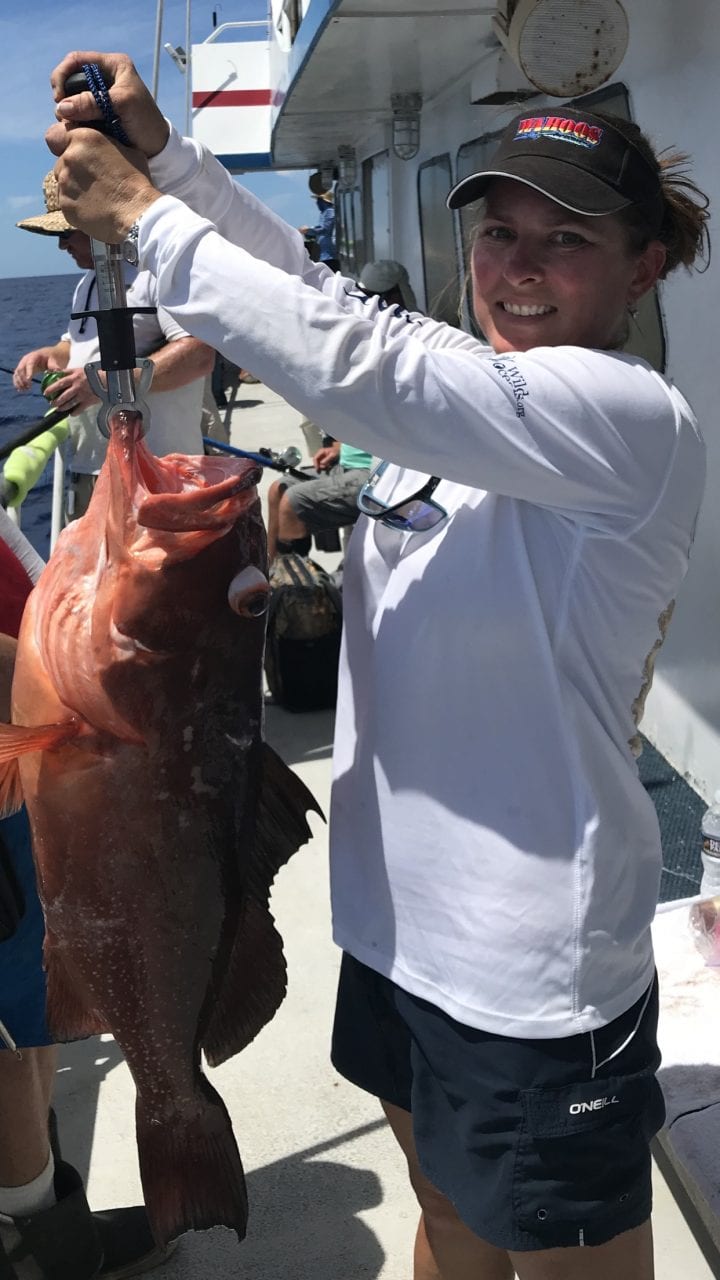 Tonia McConnell with an 18lb red grouper, Dry Tortugas on the Yankee Captain