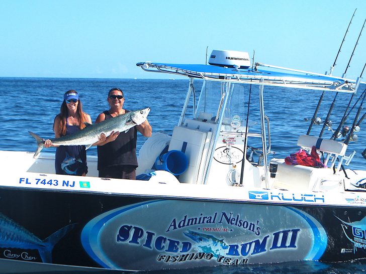 Billy and Sheri with her kingfish landed late on a Sunday afternoon