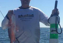 Paul Caruso shows off the benefits of using his Chum Buddy to bring up the red snapper.