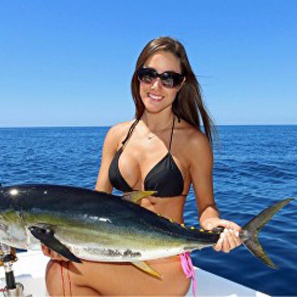 Luiza shows off a nice tuna. For more information on this amazing lady angler, go to: www.fishingwithluiza.com