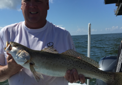 Capt. Charlie Grey of Grey Gulf Charters shows off a nice Speckled Trout fishing off of Dauphin Island.