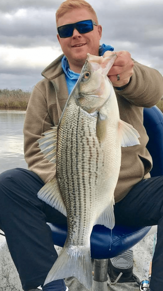 Bill West shows off a beautiful bass while fishing a river this