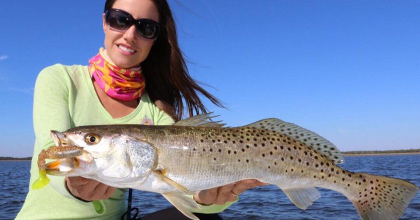 Luiza shows off a nice Speckled Trout. For more information on this amazing lady angler, go to: www.fishingwithluiza.com