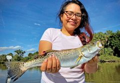 Katherine recently caught several nice speckled sea trout on the D.O.A. Deadly Combo poppingcork rig!