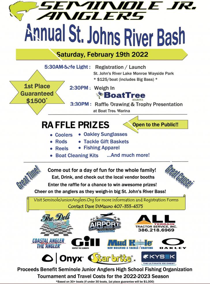 Saturday February 19th Seminole Jr. Anglers Annual St. Johns River