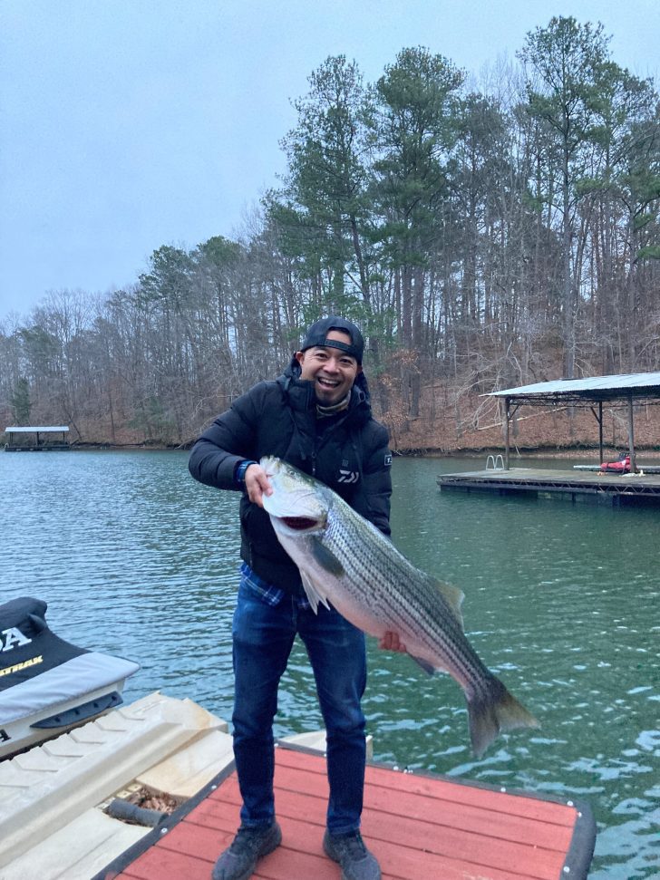 Personal Best Striper Corey Taguchi caught this 20 lb Striper off his dock on Lake Lanier (38