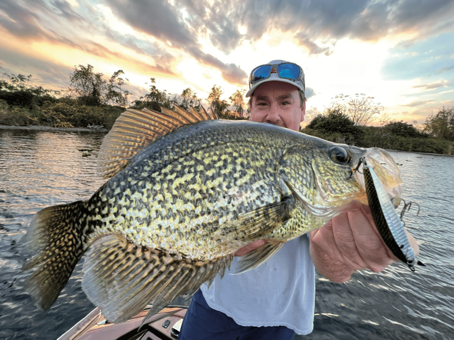 Steve Chapman of Get Ur Fish On! with a MONSTER SLAB Crappie caught on a 4”  Engage Loader Minnow by Patrick Sebile - Coastal Angler & The Angler  Magazine