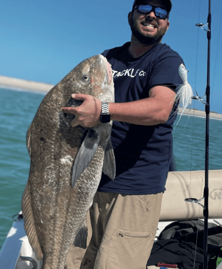 John McCutchan, one of several huge Black Drum caught just north of