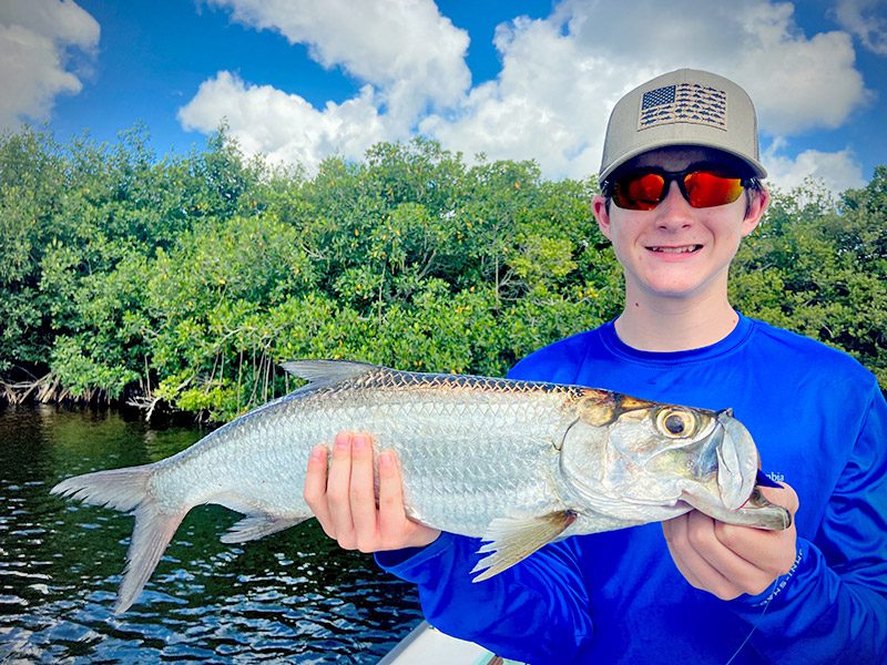 13-year-old Memphis, who is visiting from the Atlanta area with his family. They booked a full day inshore charter with me, and Memphis caught a grand slam of snook, redfish, speckled seatrout and (pictured) his first ever tarpon! Way to go dude! 