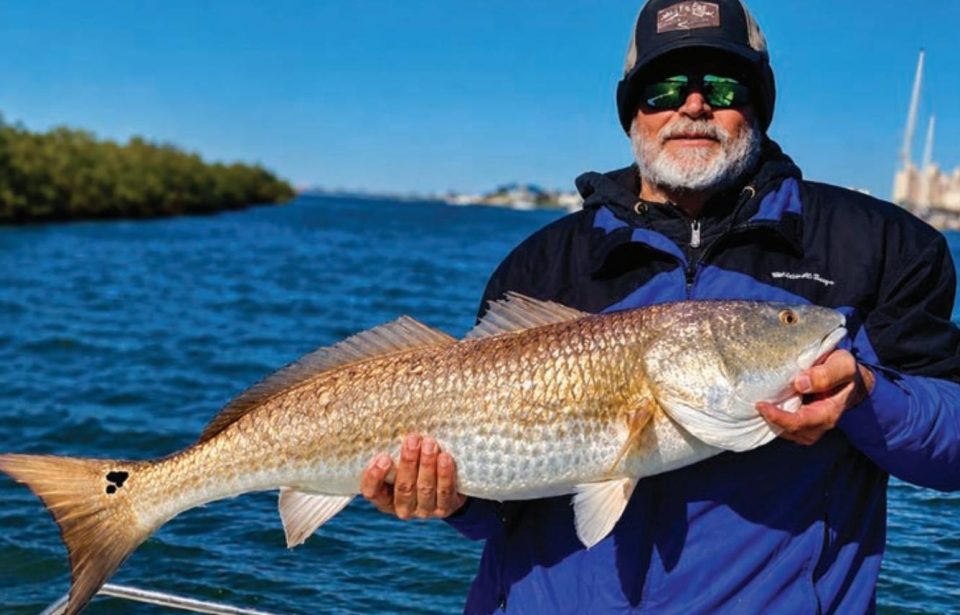 Captain Brian Gober of Rare Breed Charters holding a redfish near Ponce Inlet